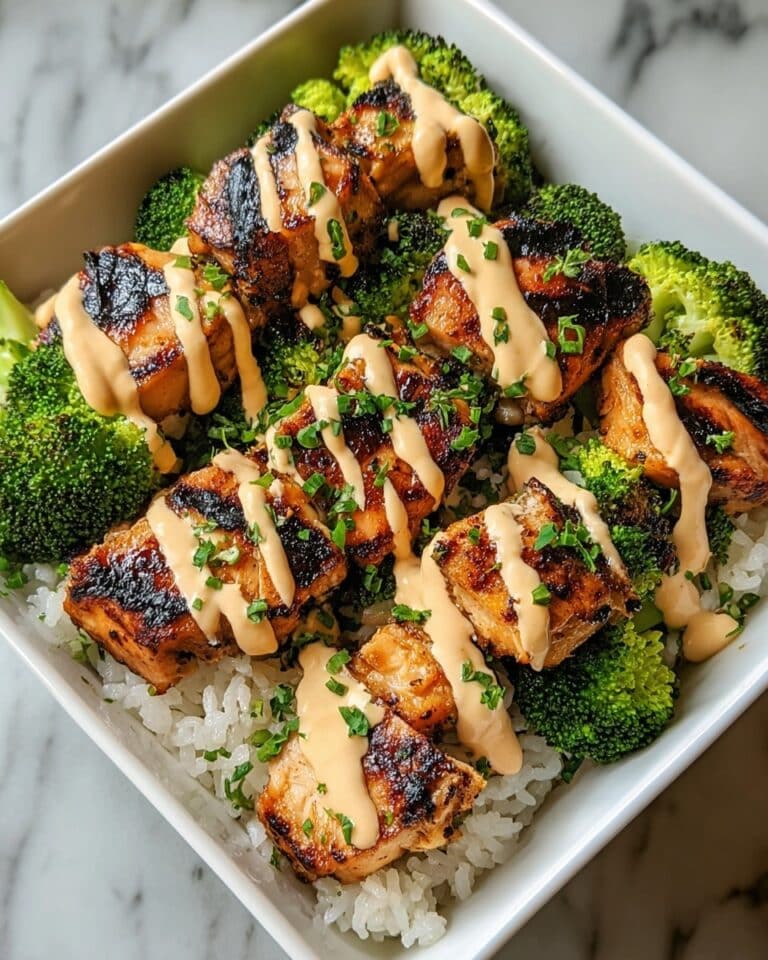 Grilled Chicken & Broccoli Bowls With Creamy Garlic Sauce Recipe