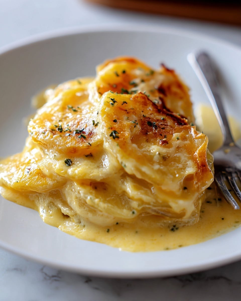 The image shows a clear glass dish filled with several rows of cooked rotini pasta, each piece twisted with a slightly firm texture. A creamy, light yellow cheese sauce is being poured over the pasta from the top right, covering the pasta in a smooth, thick layer. The pasta sits on a white marbled surface, and the sauce looks rich and glossy, beginning to pool at the bottom of the dish. The overall look is warm and inviting, focusing closely on the pasta and sauce detail. photo taken with an iphone --ar 4:5 --v 7