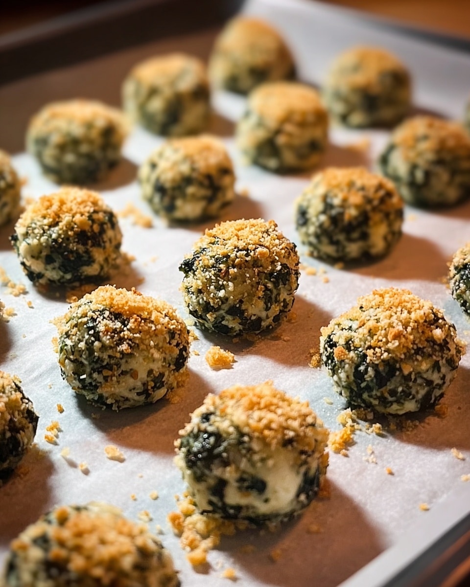 This image shows many small round balls arranged neatly on a sheet of white parchment paper over a baking tray. Each ball has two clear layers: the base layer is creamy white mixed with dark green bits, giving a textured, chunky look, and the top layer is sprinkled with golden-brown crumbs giving a crunchy finish. The balls are spaced evenly, with some scattered crumbs around them on the parchment. The background is slightly blurred with warm tones, highlighting the balls as the main focus. photo taken with an iphone --ar 4:5 --v 7