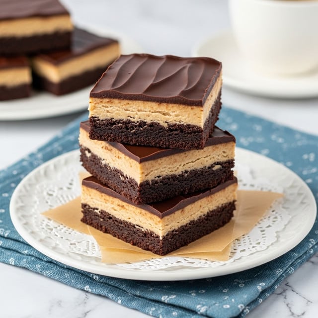 Coffee Infused Brownies with Coffee Cream Frosting and Chocolate Drizzle Recipe