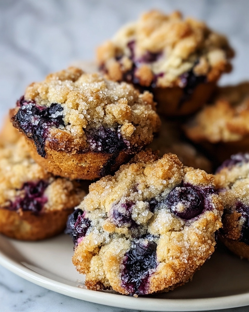 The image shows soft, golden-brown cookies with visible dark purple blueberry spots inside, stacked on a white marbled surface. The top cookie is broken in half, revealing a chewy, moist texture inside with more blueberries. Both cookies have a drizzle of white icing on top and small white sugar beads scattered across their surface. There are some cookie crumbs and a few fresh blueberries placed near the cookies. The focus is tight on the cookies, showing their details clearly and making them look fresh and tempting photo taken with an iphone --ar 4:5 --v 7