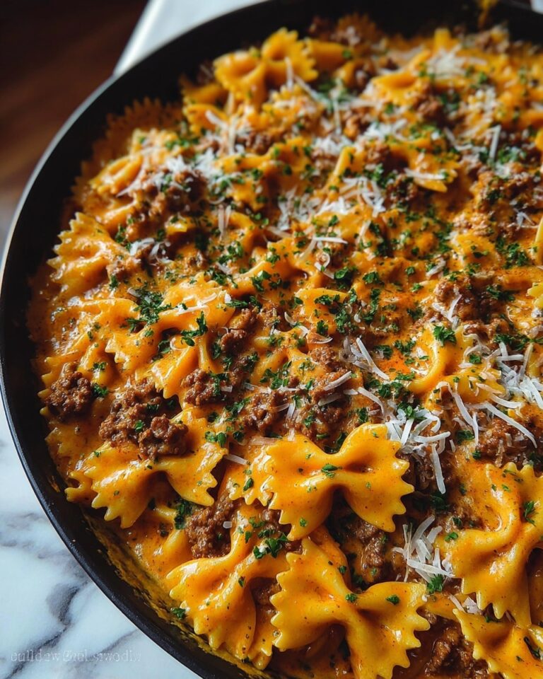 Cajun Cream Cheese Alfredo Bowties with Spiced Ground Beef Recipe
