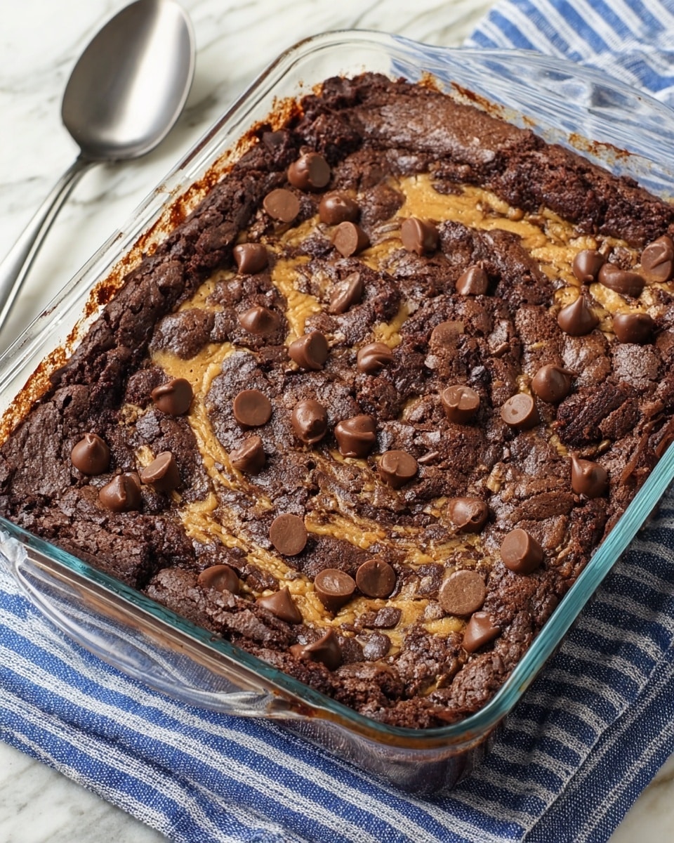 A white square plate holds a rich dessert with three visible layers: the base layer is a dark brown, chunky chocolate brownie mixed with light tan walnut pieces, giving it a rough texture; on top of the brownie sits a smooth, creamy white scoop of vanilla ice cream, perfectly round and soft-looking; dark brown chocolate sauce is generously drizzled over both the ice cream and brownie, creating shiny vertical lines on the ice cream and pooling slightly around the base on the plate; the scene is set on a white marbled surface. photo taken with an iphone --ar 4:5 --v 7