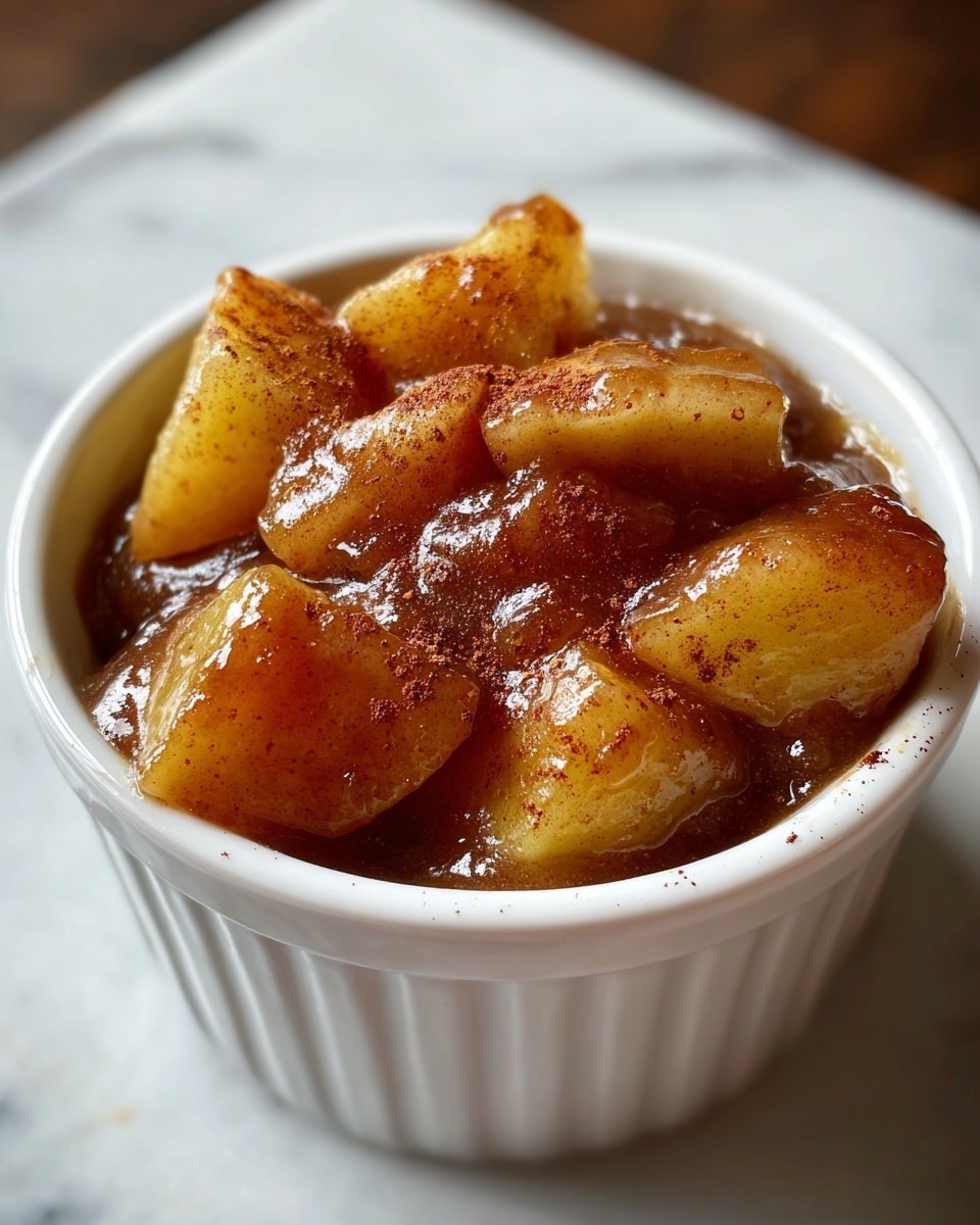 The image shows a close-up of a black crockpot filled with a warm mixture. The dish has a bubbling, dark brown liquid base with many pieces of apple slices floating on top. The apple slices have red and yellow skin, showing different sizes and shapes, some triangular and some wedge-like. The surface of the liquid looks glossy with visible tiny bubbles, giving a sense of cooking heat and softness. The crockpot's black, shiny edge frames the rich mixture inside. The photo setting is adjusted to focus sharply on the fruit and liquid texture. photo taken with an iphone --ar 4:5 --v 7